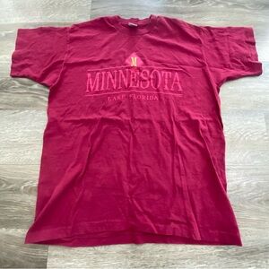 Vintage Fruit of The Loom XL Red Minnesota Lake Florida Graphic T-Shirt USA Made